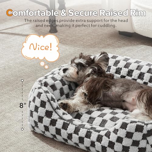 JOEJOY Dog Bed for Medium Small Dogs - Rectangle Orthopedic Dog Sofa Bed, Cute Modern Puppy Bed with Jacquard Shaggy Plush & Anti Slip Bottom, 25x21x8inches, Grey - Image 3