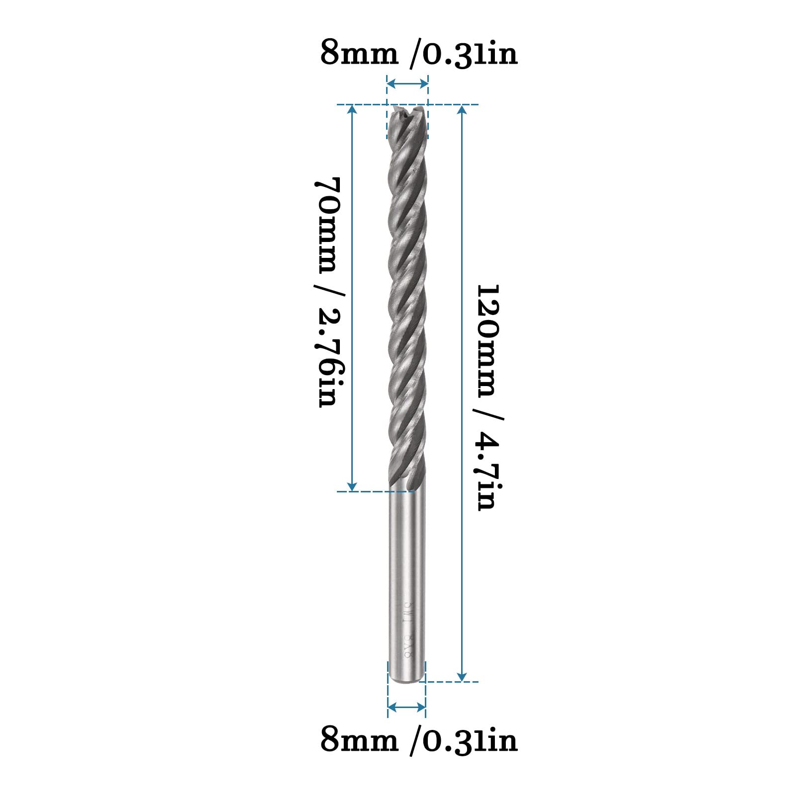 QUARKZMAN 8mm Embout Carré Mill x 1 Pièce Haute Vitesse Acier 4 Flûtes Fraisage Fraise pour Rainure Usinage, [8mm Tige, 120mm Longueur]