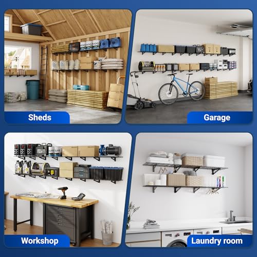 FLEXIMOUNTS 12-inch-by-72-inch Wall Shelf Garage Storage Rack Wall Mounted Floating Shelves,1x6ft,Black, 2-Pack, Classic Series - image 8
