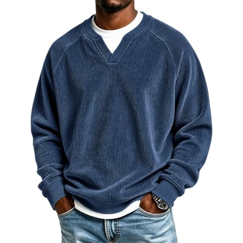 moolBeko Mens Corduroy Shirt Layered Long Sleeve Shirt V Neck Pullover - image 4