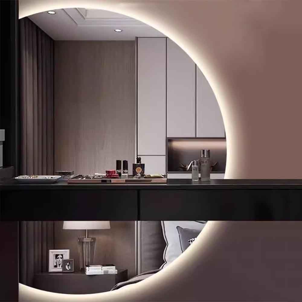 HD-Badezimmerspiegel mit Anti-Beschlag-LED, 3 Farboptionen, halb-keilig, Wandmontage, perfekt für Schlafzimmer und Ankleidezimmer (linker Schnitt, 70 x 100 cm)