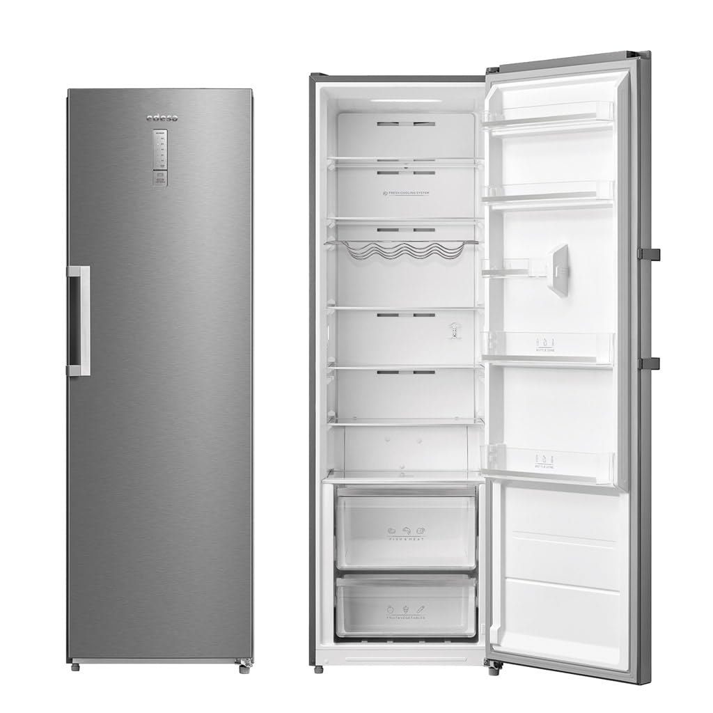 EDESA EFS-1823 NF EX Frigorífico de 1 Puerta No Frost de 185 cm, 362 L, Control Electrónico, Display LED, Botellero, Cajones Fresh, Clase E, Acero Inoxidable