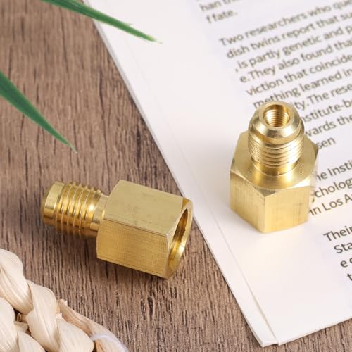 Image of lasuroa 2pcs Brass Refrigerant Tank Adapters, R134A to R12 Fitting Adapter 1 /2 inch Female to 1 /4 inch Male Flare Valve Core for AC Charging Vacuum Pump & HVAC Systems