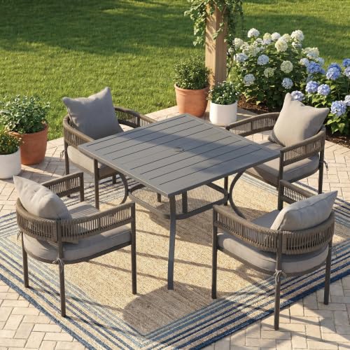 Image of VICLLAX Patio Dining Set for 4-37.8 inch Square Table & Cushioned Seats, Grey