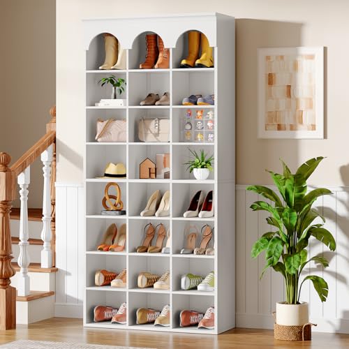 Image of Tribesigns Shoe Storage Cabinet Set of 2, 70.87 inch Tall Shoe Cabinet with 24 Cubbies, Freestanding Shoes Rack Organizer for Entryway, Closet, Living Room, 9.65 inch Widened Cell, White