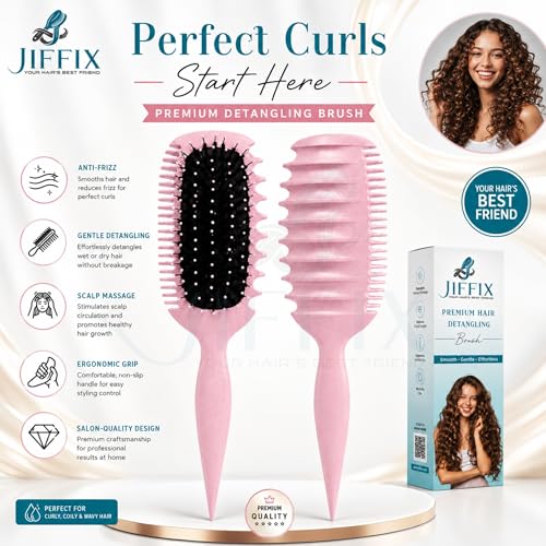 Image of Curl Define Styling Brush - Nylon Detangling & Curl-Defining Hair Brush for Curly, Wavy & Frizzy Hair - Paddle Brush with Wide Tooth Comb for Men, Women & Kids (Pink)