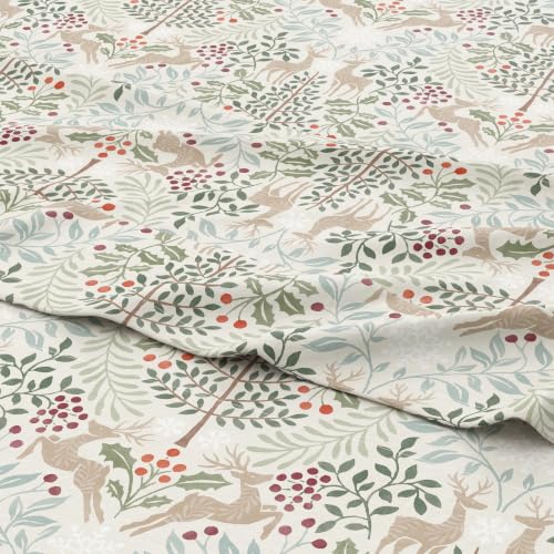 Image of Great Bay Home Christmas Flannel Sheet Set Full Size - 100% Turkish Cotton, Double-Brushed, Winter Bed Sheets - Ultra-Soft, Cozy, 4-Piece Holiday Bedding Set (Woodland Deer)