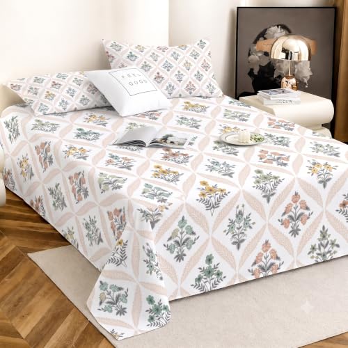 Image of IVAZA 240 TC Soft Ezyption Cotton Floral Print King Size Bedsheet - with 2 Pillow Covers, Hypoallergenic, Brethable, (Size- 90 x 90 Inch) Sage Green