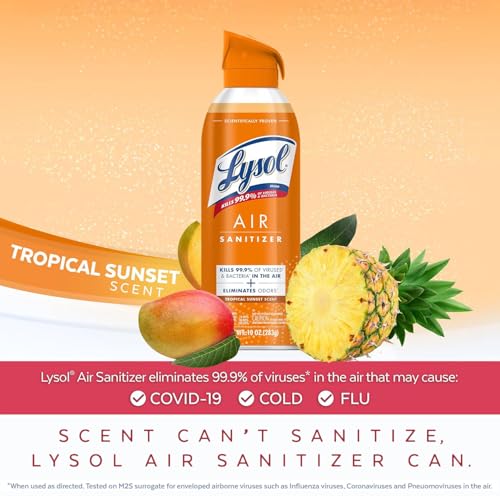 Lysol Air Sanitizer Spray with Odor Eliminator for Home & Office, Sanitizing Spray, Air Freshener Alternative, Tropical Sunset Scent, 10 oz (Pack of 3) - Image 4