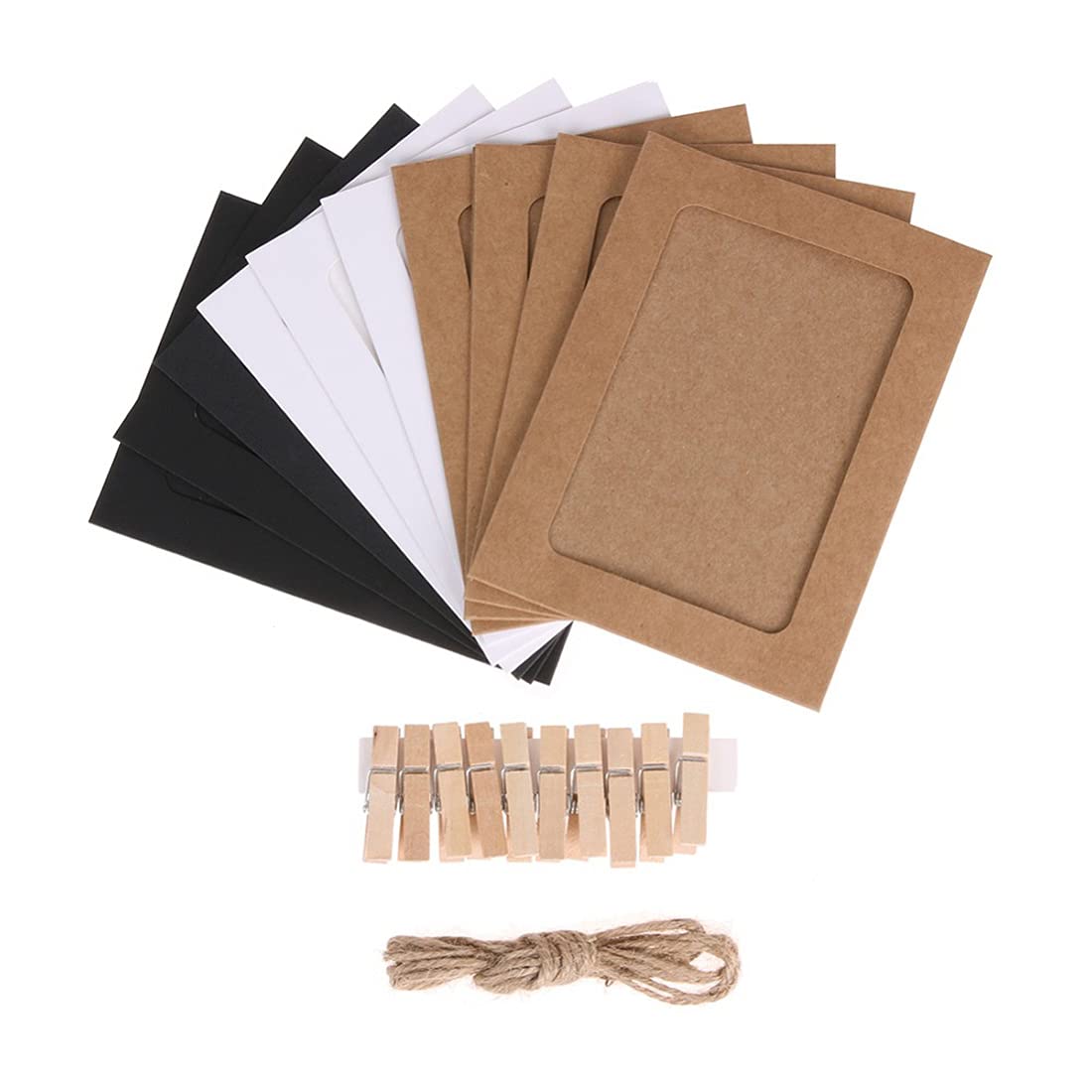 Desi Rang 10 pcs Hanging Photo Frame with wooden clips and jute Rope (Outer Size 6" x 4.5" inch, Inner Size 4.25" x 3" inch) Khakhi Wall Photo Display for Home, Bedroom & Living Room decor gift DIY 3