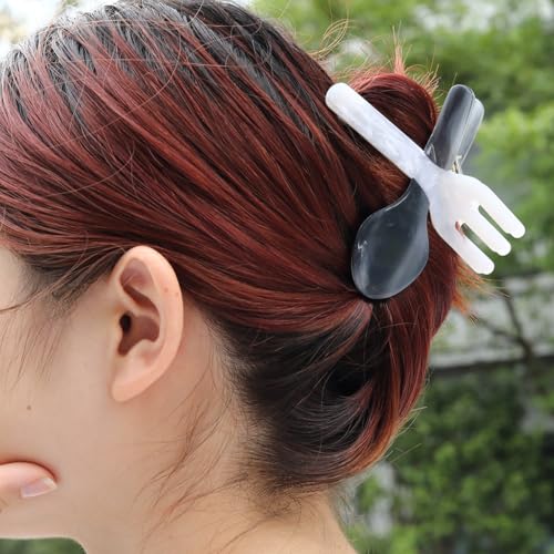 Knife and Fork Acetate Hair Claw, Personalized Hair Clip for Women Gift, Black and Translucent
