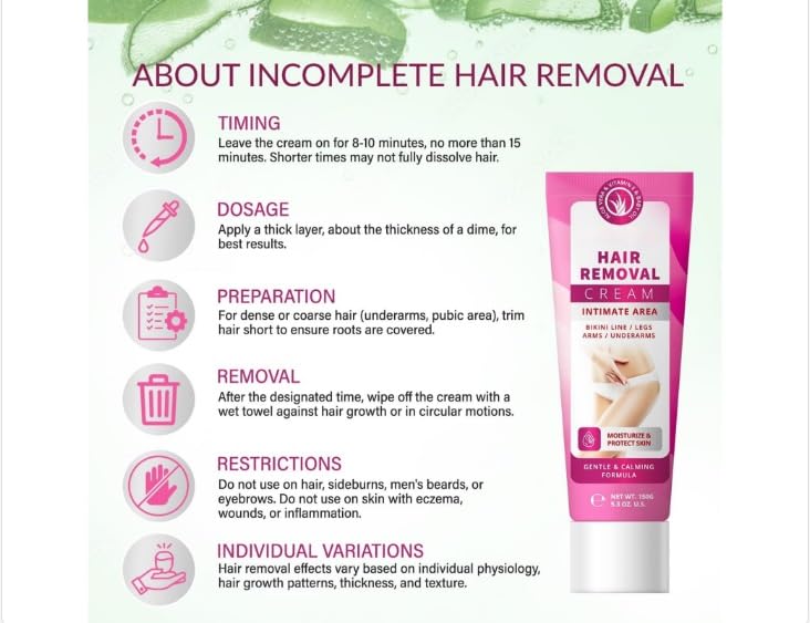 Miniatura 8 de Crema Depilatoria para Mujeres Crema Depilatoria para Áreas Íntimas y Área Púbica con Aloe Vera y Vitamina E - Depilación para Cuerpo Piernas,