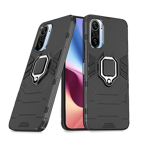 Image of Pikkme Redmi k40 / K40 Pro Back Cover | D5 Tough Armor Bumper | 360 Protection Case | Ring Holder Stand Case for Redmi k40 / K40 Pro (Black)