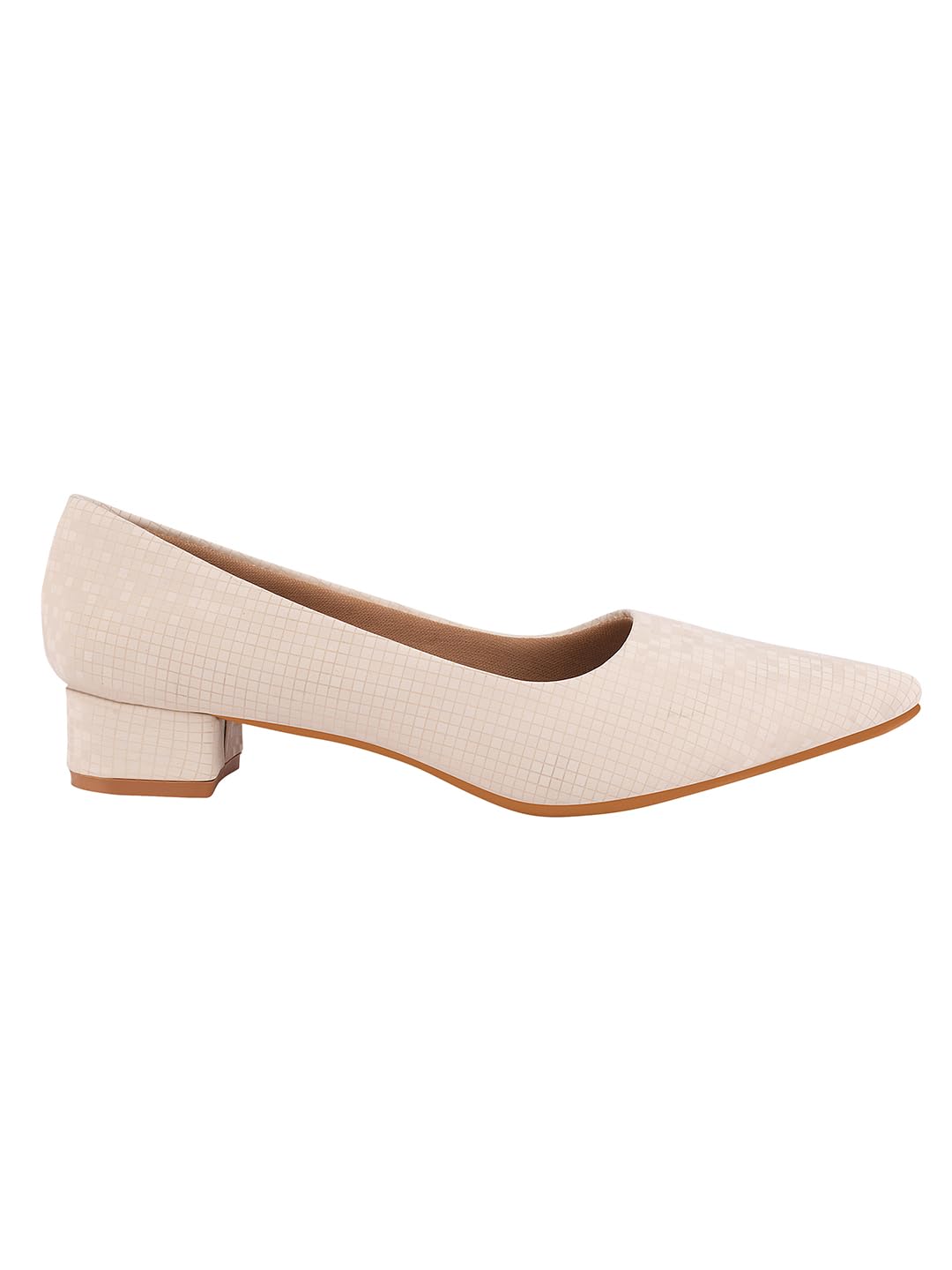 Women's Low Block Heel Pumps – Elegant Pointed Toe Slip-On Dress in Textured Finish – Comfortable Office & Formal Footwear