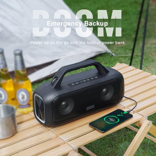 DOSS Extreme Boom S Bluetooth Speaker Wireless Portable with 60W Stereo Sound, Rich Bass, IPX6 Waterproof, 25H Playtime, TWS, LED Lights, Outdoor for Camping, Beach, Pool-Black by DOSS - Image 3