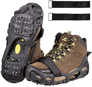 Shaddock Fishing Ice Cleats for Shoes and Boots, Ice Snow Traction Cleats Crampons for Men Women Kids Winter Walking on Ice and Snow Anti Slip Overshoe Stretch Footwear (24 Steel Crampons, Size XL)