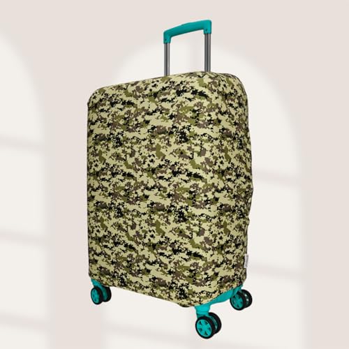 Image of Printed Polyester Suitcase Cover Stretchable Luggage Protector Trolley Bag Cover Travel Accessory (Army Mehndi Dot-M)