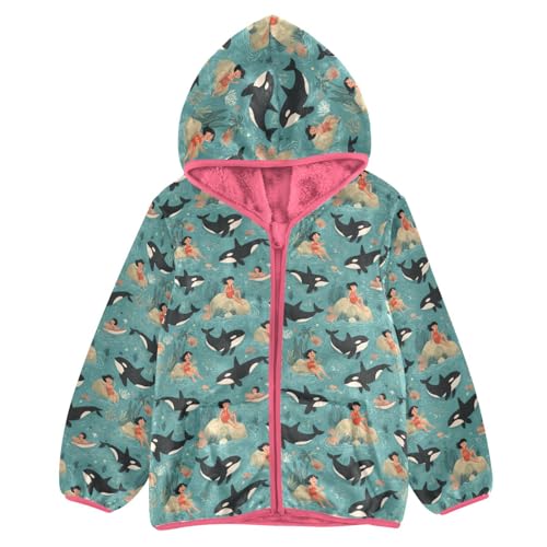 Orca Toddler Fleece Jacket Baby Girls Hooded Zipper Long Sleeve Thick Warm Outerwear 3-10 Years