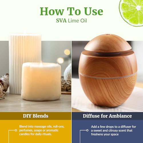 Image of SVA Lime Essential Oil - 4 Fl Oz - for Diffuser, Skin & Hair Care - Ideal for Massage & DIY Blends - with Dropper