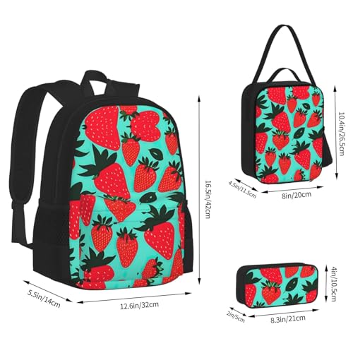 Cute Strawberry 3-Piece Set Backpack, Lunch Bag, And Pencil Case, Casual Cute Sets For Travel And College4