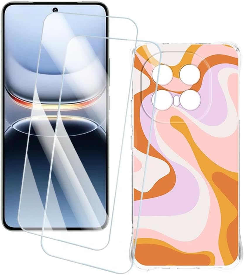 2 Pack Screen Protector + Case Compatible with Vivo iQOO 13 5G China (6.82 inch) Case Artistic Custom Printed Cover and Tempered Glass Film Anti-Scratch (Texture)