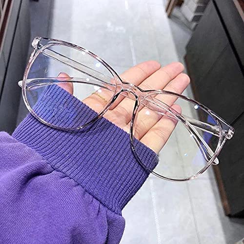 Rewhey Transparent Computer Glasses Frame Women Men Anti Blue Light Round Eyewear Blocking Glasses Optical Spectacle Eyeglass (Pink) #TOP2
