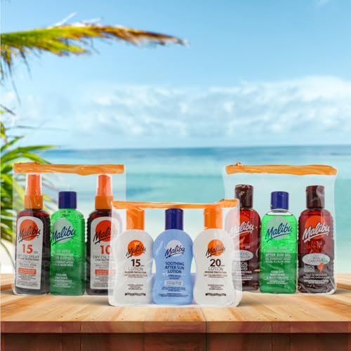Malibu Sun Fast Tanning Travel Essentials, SPF 4 Bronzing and Beta Carotene Oil, Soothing Aloe Vera After Sun Gel, Water Resistant, Tropical Coconut Fragrance, Multipack, 3 x 100ml - Image 2