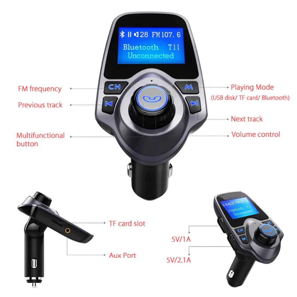 Trasmettitore FM per auto trasmettitore FM wireless per l'adattatore audio radio wireless con auto con chiamata senza mano LCD Display Music Player Car Black