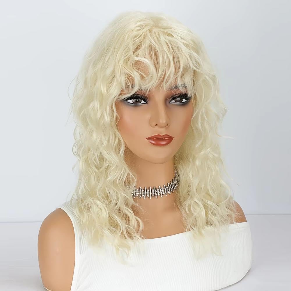 Haarpflege 18 Zoll Lange Lockige Hellblonde Flauschige Perücke Mit Pony Geeignet Für Den Täglichen Gebrauch Von Frauen