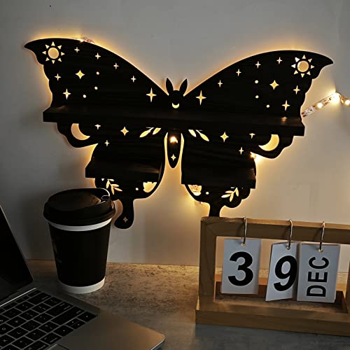 Crystal Shelf Display Wooden Crystal Holder Shelf Vintage Pagan Crystal Holder Essential Oil Display Hand Butterfly Rack Wooden Floating Shelf European Boho Wall Shelf Decor For Stone Small Plant #TOP2