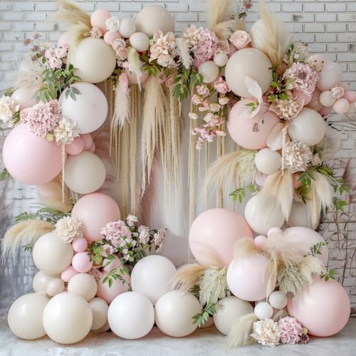Image of Double Stuffed White Sand Balloons Different Sizes 18In 12In 5In Light Grey Pastel Balloon Garland Kit Off White Balloon Arch For Birthday Baby Shower Bridal Wedding Neutral Boho Theme Party