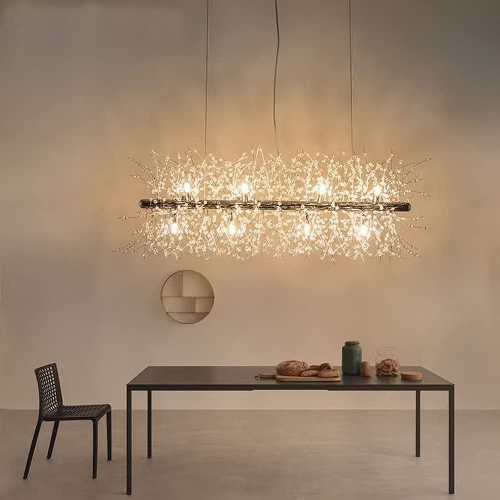 Araña de cristal moderna, araña de plata de 12 luces para comedor, araña para salón cocina dormitorio 92cm largo