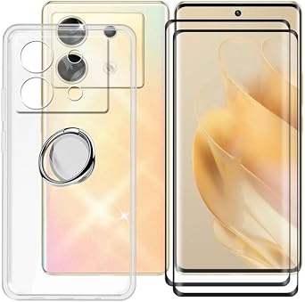 Cover for Infinix Zero 30 5G 6.78" + Screen Protector2 Pack, Shockproof Bumper Shell Anti-Scratch Clear Case + Tempered Glass with Phone Ring Holder Adjustable 360 - Clear