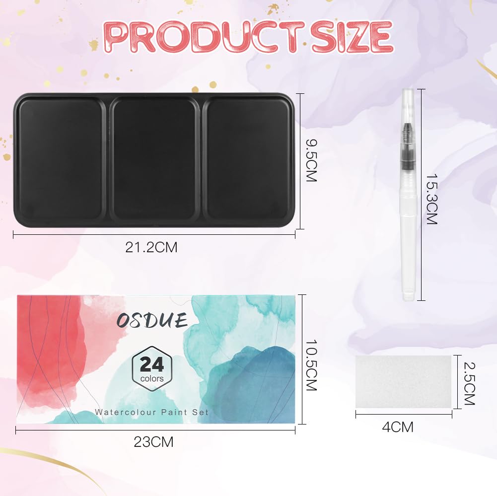 Kit de Peinture Aquarelle 24 Couleurs avec Brosses et Éponges, Palette de Poche pour Artistes