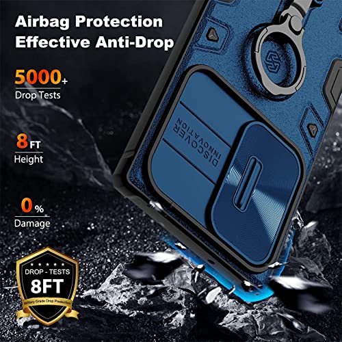 Image of Wefor Armor for Samsung Galaxy S23 Ultra Case with Kickstand & Camera Lens Cover, Shockproof Hard PC Back and Soft Silicone Bumper Hybrid Protective Cover for Galaxy S23 Ultra (Blue)