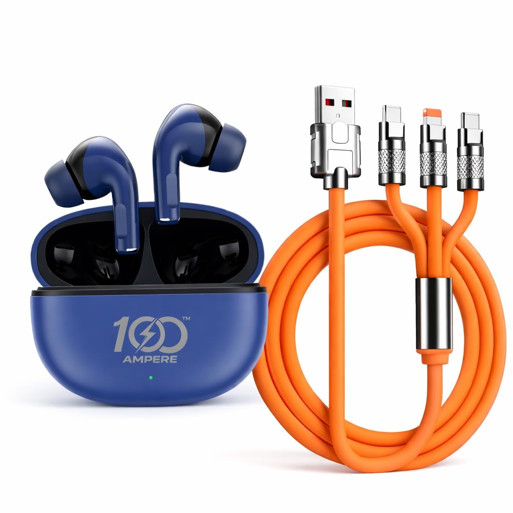 Lucky Pods True Wireless Stereo Earbuds with 3-in-1 Charging & Data Cable | Hi-Res Audio | Type-C Fast Charging | 50H Standby Time | Bluetooth TWS (Navy Blue)-image-37