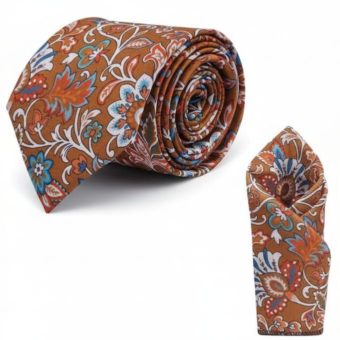 calixto Satin Paisley Printed Neck Tie for Men with Matching Pocket Square – Elegant Formal Necktie Set for Weddings, Business, Party (Pack of 1)-picture-34