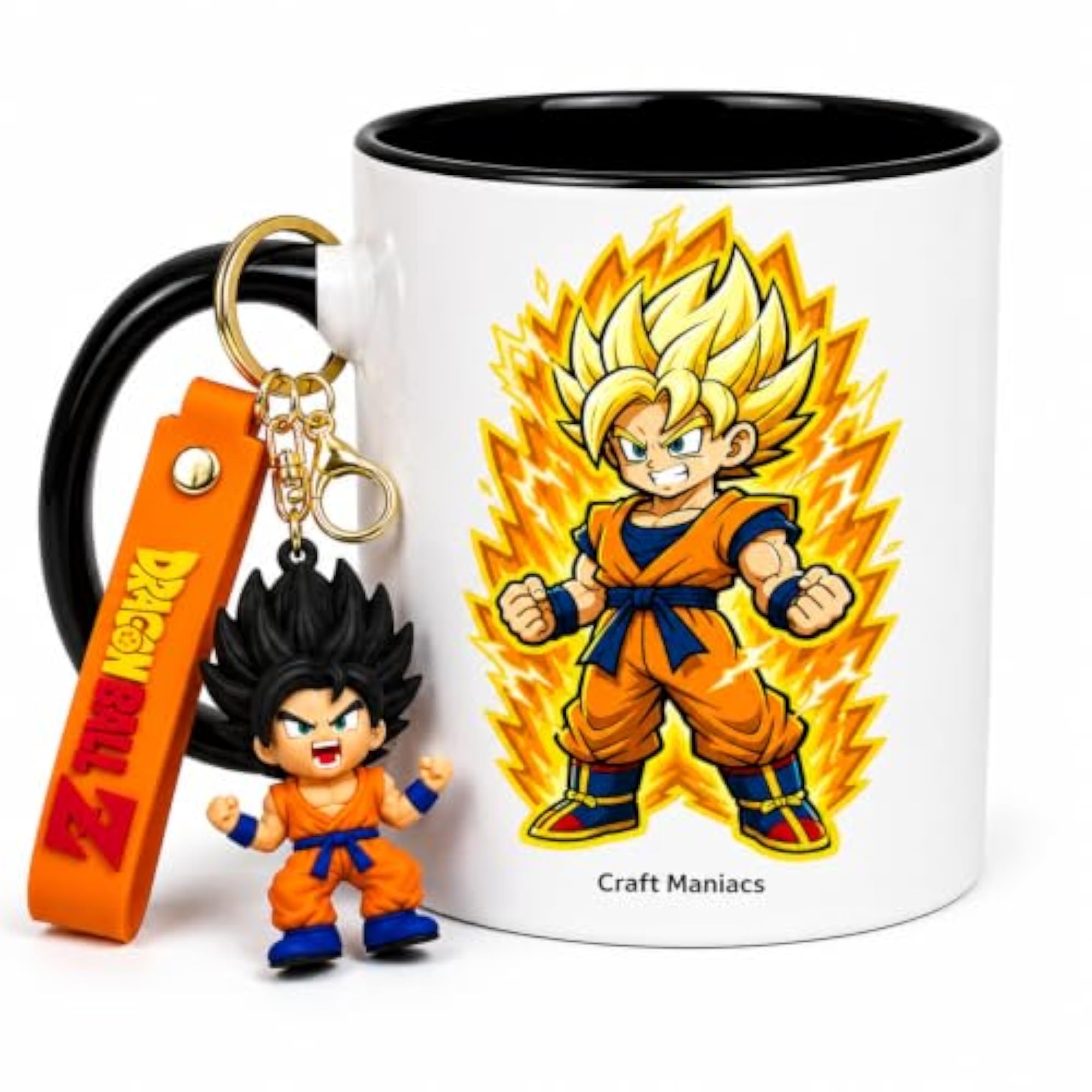 Goku Fire Blk Rim Mug with Silicon Keychain