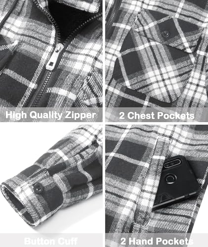 Image of SCODI Men's Flannel Jacket Sherpa Lined Plaid Fleece Hoodies Zip Up Coat | Winter Warm Outwear, Thick Sweatshirt, Outdoor, Ski, Hiking, Sports, Work, Office, Daily Wear, Machine Wash, with 4 Pockets