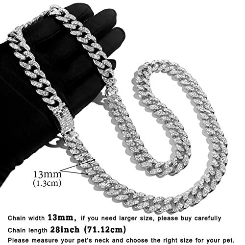 Image of Cuban Link Dog Collar Gold Silver Color Metal Dog Chain Collar Cuban Diamond Chain Pet Collars for Dogs Cats Jewelry 8 /10 /14 /16 /18 /20 /24 /28 Inch (28inch, Silver)