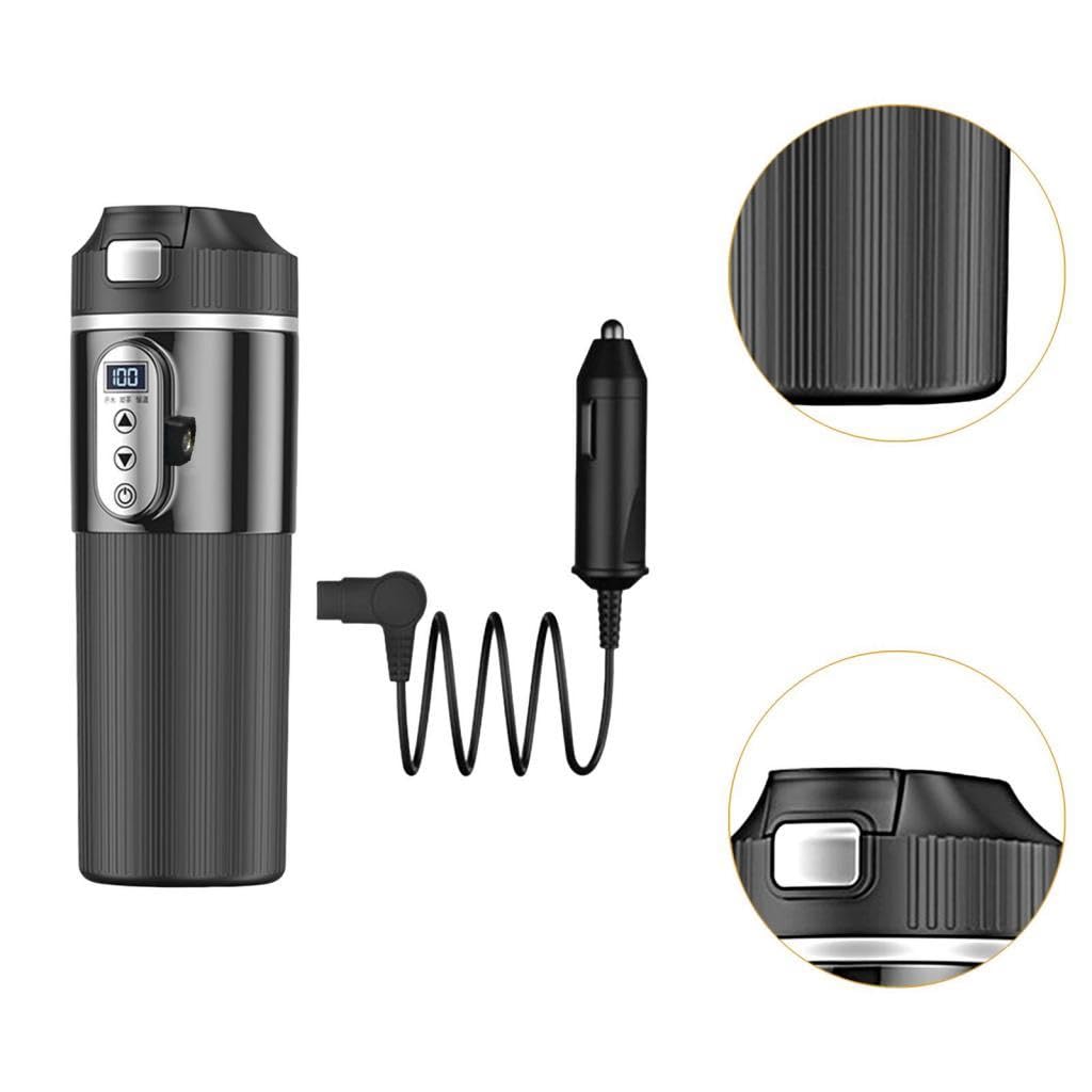 Taza Eléctrica de Viaje con Calefacción, Botella Aislante, Taza Térmica Fabricada en Acero Inoxidable 304 para Calentar Té Y Agua, Negro, Individual