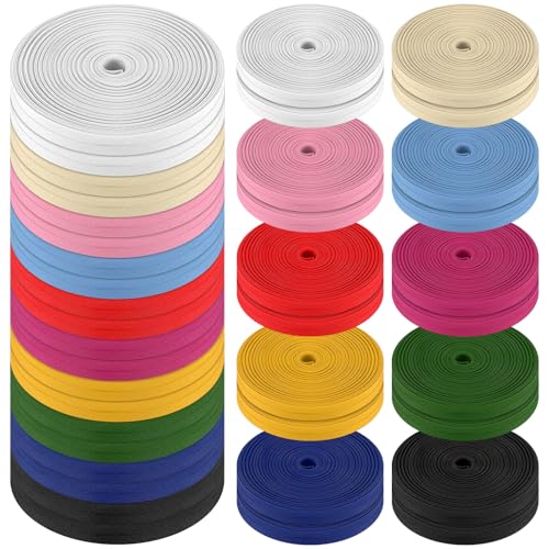 SATINIOR 20 Rolls 12mm 1/2 Single Fold Bias Tape 100% Polyester Mix 10 Colors Each Color 18 Yards for Sewing Piping Binding Hemming