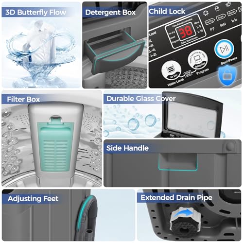 Image of Nictemaw Portable Washing Machine 20Lbs Portable Washer Machine with Drain Pump, 2.8 Cu.ft Washer and Dryer Combo with 10 Programs 8 Water Levels Laundry Machine for Apartments- Slow-Close Glass Cover