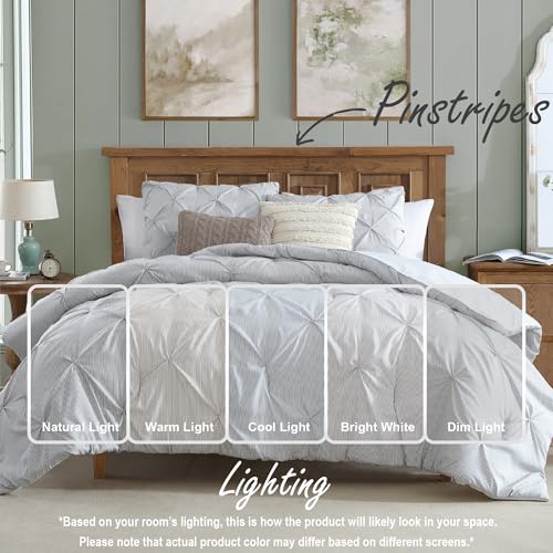 Image of Swift Home Full /Queen Pinstripe Charcoal Grey Comforter Set - Classic Pintuck Bedding Set - 3 Pieces Bed Linen, 1 Comforter and 2 Pillow Shams