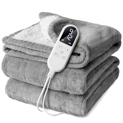 Heizdecke mit Abschaltautomatik 130x160 cm Elektrische Wärmedecke mit 8 Heizstufen bis 55C&12 Stunden Auto-Off-Timer Überhitzungsschutz Doppelseitig Kuscheldecke Bett Sofa Decke Maschinenwaschbar