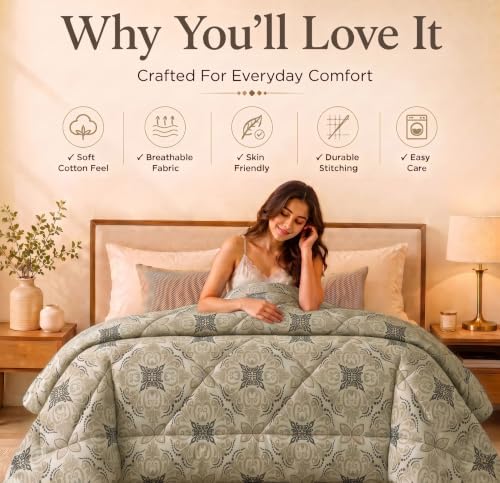 Image of HOMEKART 220 GSM Reversible Microfiber AC Comforter /Duvets for Mild Winter | All Season Single Size 3 Layered Quilted Blanket for Single Bed (230 cm x 150 cm,Grey Star)