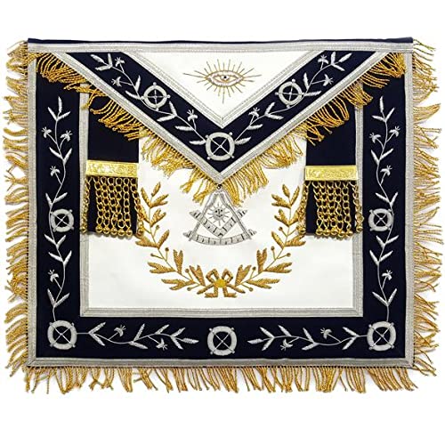 Pasado Master Masons Regalia - Delantal con corona de lingote bordado a mano, Azul Marino -Oro