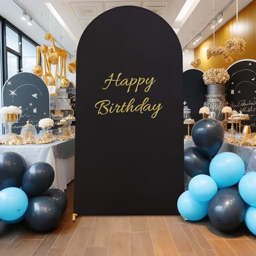 Image of 6.6FT Black Arch Backdrop Cover, Spandex Fitted Wedding Arch Stand Covers Round Top Chiara Stretchy Arch Backdrop Cover for Christmas Birthday Party Ceremony Banquet Decoration