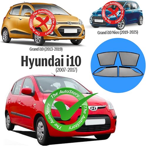 Image of AutoStory Magnetic Car Sunshade for i10 2007-2017 | Front Half Cut for Mirror Visibility + Rear Full Coverage with Zipper | Heavy Heat & UV Protection | Privacy Side Window Curtains Shades