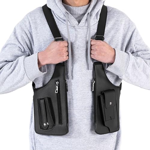 Djowyh Sac de poitrine pour hommes - Design gilet Sac à dos antivol avec plusieurs poches antivol et étanche Aisselle et double sac à bandoulière - Pour...